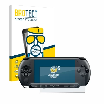 Vorderseite einer Produktverpackung mit dem Markenlogo BROTECT. Daneben ist das Gerät Sony PSP Street E1004 mit dem zugehörige