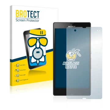 Vorderseite einer Produktverpackung mit dem Markenlogo BROTECT. Daneben ist das Gerät Sony Xperia Z C6602 C6603 mit dem zugehö