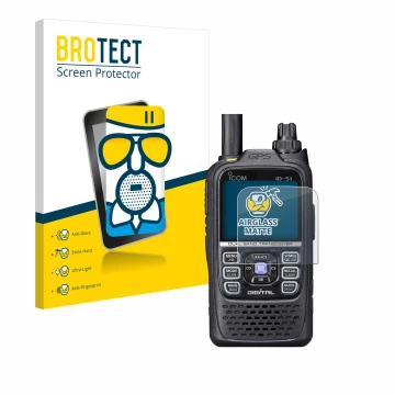 Vorderseite einer Produktverpackung mit dem Markenlogo BROTECT. Daneben ist das Gerät Icom ID-51 mit dem zugehörigen Displaysc
