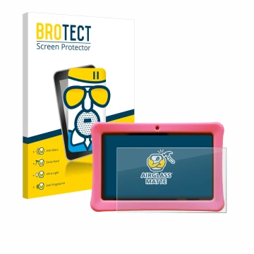 Vorderseite einer Produktverpackung mit dem Markenlogo BROTECT. Daneben ist das Gerät Contixo Kids 7