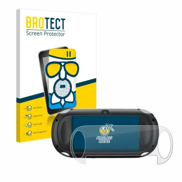 Vorderseite einer Produktverpackung mit dem Markenlogo BROTECT. Daneben ist das Gerät Sony Playstation PCH-1000-Serie PS Vita 