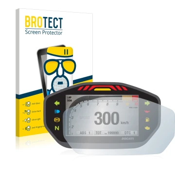 Vorderseite einer Produktverpackung mit dem Markenlogo BROTECT. Daneben ist das Gerät Ducati Monster 1200 Colour-TFT-Display m
