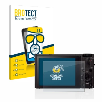 Vorderseite einer Produktverpackung mit dem Markenlogo BROTECT. Daneben ist das Gerät Sony Cyber-Shot DSC-RX100 III mit dem zu