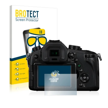 Vorderseite einer Produktverpackung mit dem Markenlogo BROTECT. Daneben ist das Gerät Panasonic Lumix DMC-FZ1000 mit dem zugeh