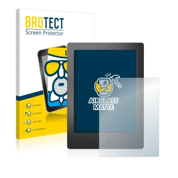 Vorderseite einer Produktverpackung mit dem Markenlogo BROTECT. Daneben ist das Gerät Kobo Aura H2O mit dem zugehörigen Displa