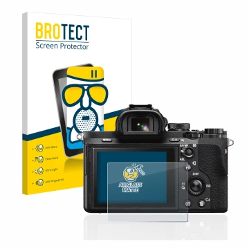 Vorderseite einer Produktverpackung mit dem Markenlogo BROTECT. Daneben ist das Gerät Sony Alpha 7 II (ILCE-7M2) mit dem zugeh