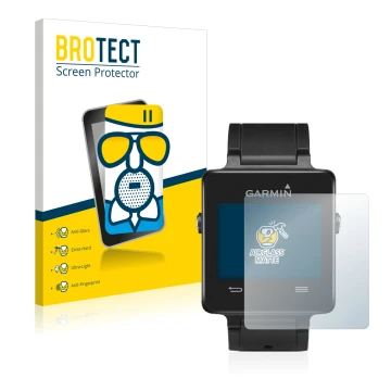 Vorderseite einer Produktverpackung mit dem Markenlogo BROTECT. Daneben ist das Gerät Garmin vivoactive mit dem zugehörigen Di