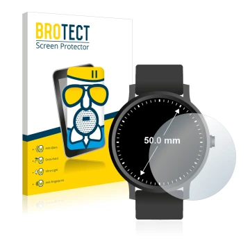 Vorderseite einer Produktverpackung mit dem Markenlogo BROTECT. Daneben ist das Gerät Armbanduhren (Kreisrund, ø: 50 mm) mit d