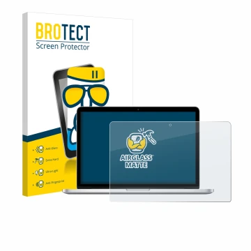 Vorderseite einer Produktverpackung mit dem Markenlogo BROTECT. Daneben ist das Gerät Apple MacBook Retina Pro 13