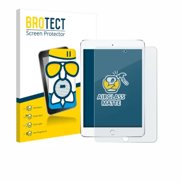 Vorderseite einer Produktverpackung mit dem Markenlogo BROTECT. Daneben ist das Gerät Apple iPad Mini 4 2015 mit dem zugehörig