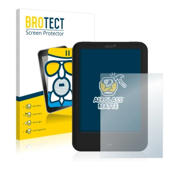 Vorderseite einer Produktverpackung mit dem Markenlogo BROTECT. Daneben ist das Gerät Tolino Shine 2 HD mit dem zugehörigen Di