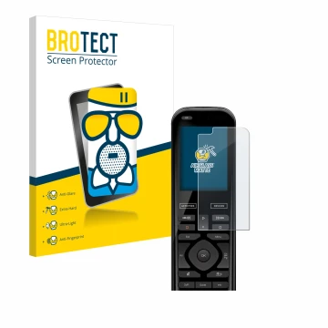 Vorderseite einer Produktverpackung mit dem Markenlogo BROTECT. Daneben ist das Gerät Logitech Harmony 950 mit dem zugehörigen