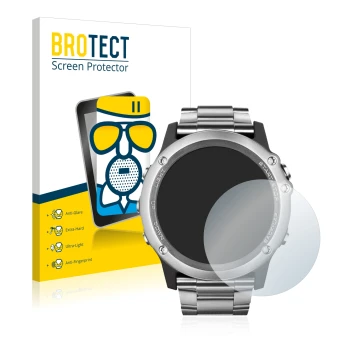 Vorderseite einer Produktverpackung mit dem Markenlogo BROTECT. Daneben ist das Gerät Garmin Fenix 3 Saphir mit dem zugehörige