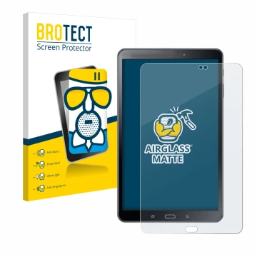 Vorderseite einer Produktverpackung mit dem Markenlogo BROTECT. Daneben ist das Gerät Samsung Galaxy Tab A 10.1 2016 SM-T585 m