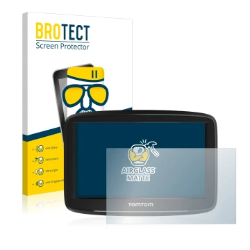 Vorderseite einer Produktverpackung mit dem Markenlogo BROTECT. Daneben ist das Gerät TomTom Start 52 mit dem zugehörigen Disp