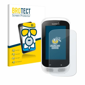 Vorderseite einer Produktverpackung mit dem Markenlogo BROTECT. Daneben ist das Gerät Garmin Edge Explore 1000 mit dem zugehör