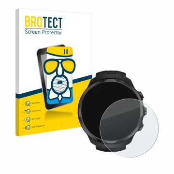 Vorderseite einer Produktverpackung mit dem Markenlogo BROTECT. Daneben ist das Gerät Suunto Spartan Sport Wrist HR mit dem zu