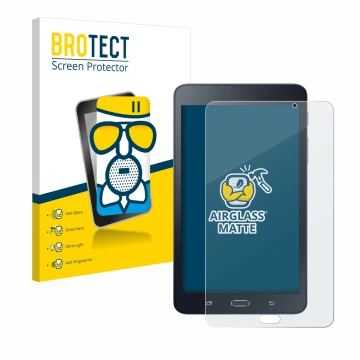 Vorderseite einer Produktverpackung mit dem Markenlogo BROTECT. Daneben ist das Gerät Samsung Galaxy Tab A6 7.0 mit dem zugehö