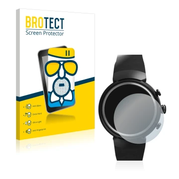 Vorderseite einer Produktverpackung mit dem Markenlogo BROTECT. Daneben ist das Gerät ASUS ZenWatch 3 1.39