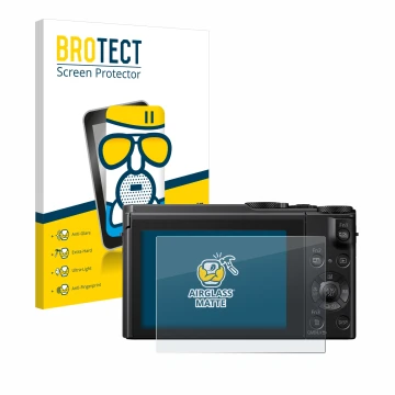 Vorderseite einer Produktverpackung mit dem Markenlogo BROTECT. Daneben ist das Gerät Panasonic Lumix DMC-LX15 mit dem zugehör