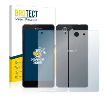 Vorderseite einer Produktverpackung mit dem Markenlogo BROTECT. Daneben ist das Gerät Sony Xperia Z3 Compact D5803 (Display+Rü