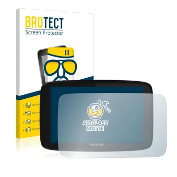 Vorderseite einer Produktverpackung mit dem Markenlogo BROTECT. Daneben ist das Gerät TomTom GO 520 mit dem zugehörigen Displa