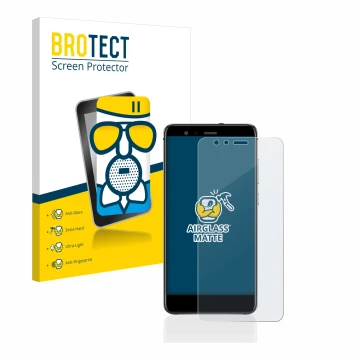 Vorderseite einer Produktverpackung mit dem Markenlogo BROTECT. Daneben ist das Gerät Huawei P10 Lite mit dem zugehörigen Disp