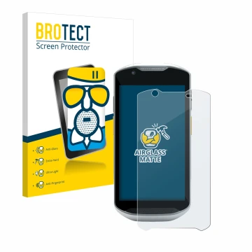 Vorderseite einer Produktverpackung mit dem Markenlogo BROTECT. Daneben ist das Gerät Zebra TC56 mit dem zugehörigen Displaysc