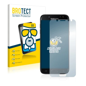 Vorderseite einer Produktverpackung mit dem Markenlogo BROTECT. Daneben ist das Gerät Samsung Galaxy J5 2017 mit dem zugehörig