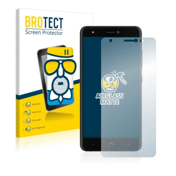 Vorderseite einer Produktverpackung mit dem Markenlogo BROTECT. Daneben ist das Gerät BQ Aquaris X mit dem zugehörigen Display