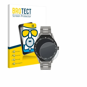 Vorderseite einer Produktverpackung mit dem Markenlogo BROTECT. Daneben ist das Gerät TAG Heuer Connected Modular 45 mit dem z