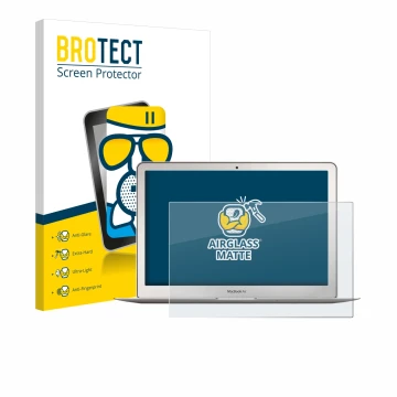 Vorderseite einer Produktverpackung mit dem Markenlogo BROTECT. Daneben ist das Gerät Apple MacBook Air 13