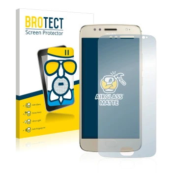 Vorderseite einer Produktverpackung mit dem Markenlogo BROTECT. Daneben ist das Gerät Motorola Moto G5S mit dem zugehörigen Di