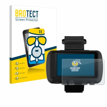 Vorderseite einer Produktverpackung mit dem Markenlogo BROTECT. Daneben ist das Gerät Garmin Foretrex 601 mit dem zugehörigen 