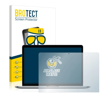 Vorderseite einer Produktverpackung mit dem Markenlogo BROTECT. Daneben ist das Gerät Apple MacBook Pro 13