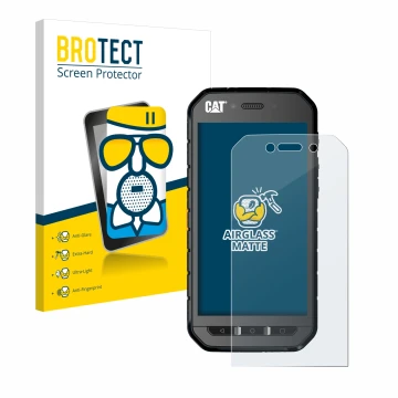 Vorderseite einer Produktverpackung mit dem Markenlogo BROTECT. Daneben ist das Gerät Caterpillar Cat S41 mit dem zugehörigen 