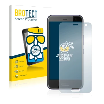 Vorderseite einer Produktverpackung mit dem Markenlogo BROTECT. Daneben ist das Gerät HTC U11 Life mit dem zugehörigen Display