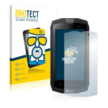 Vorderseite einer Produktverpackung mit dem Markenlogo BROTECT. Daneben ist das Gerät Crosscall Trekker M1 mit dem zugehörigen