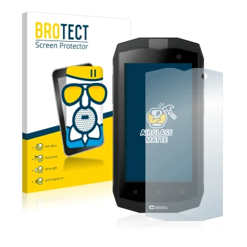 Vorderseite einer Produktverpackung mit dem Markenlogo BROTECT. Daneben ist das Gerät Crosscall Trekker M1 Core mit dem zugehö