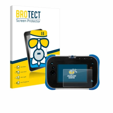 Vorderseite einer Produktverpackung mit dem Markenlogo BROTECT. Daneben ist das Gerät Vtech Storio Max 2.0 mit dem zugehörigen