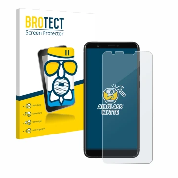 Vorderseite einer Produktverpackung mit dem Markenlogo BROTECT. Daneben ist das Gerät Huawei P smart 2018 mit dem zugehörigen 