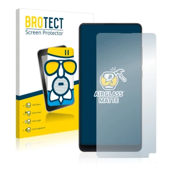 Vorderseite einer Produktverpackung mit dem Markenlogo BROTECT. Daneben ist das Gerät Xiaomi Mi Mix 2S mit dem zugehörigen Dis