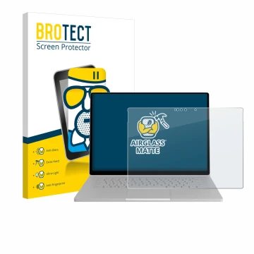 Vorderseite einer Produktverpackung mit dem Markenlogo BROTECT. Daneben ist das Gerät Microsoft Surface Book 2 15