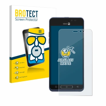 Vorderseite einer Produktverpackung mit dem Markenlogo BROTECT. Daneben ist das Gerät Doro 8035 mit dem zugehörigen Displaysch