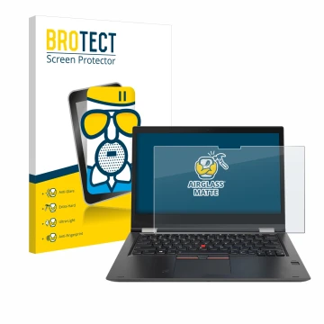 Vorderseite einer Produktverpackung mit dem Markenlogo BROTECT. Daneben ist das Gerät Lenovo ThinkPad Yoga X380 mit dem zugehö