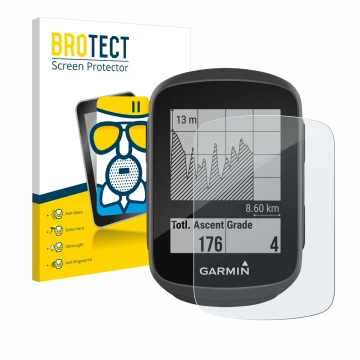 Vorderseite einer Produktverpackung mit dem Markenlogo BROTECT. Daneben ist das Gerät Garmin Edge 130 mit dem zugehörigen Disp