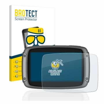 Vorderseite einer Produktverpackung mit dem Markenlogo BROTECT. Daneben ist das Gerät TomTom Rider 550 mit dem zugehörigen Dis