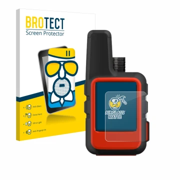 Vorderseite einer Produktverpackung mit dem Markenlogo BROTECT. Daneben ist das Gerät Garmin inReach Mini mit dem zugehörigen 