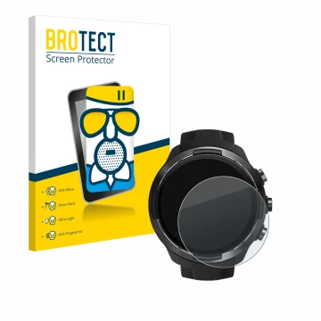 Vorderseite einer Produktverpackung mit dem Markenlogo BROTECT. Daneben ist das Gerät Suunto 9 mit dem zugehörigen Displayschu