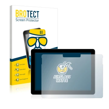 Vorderseite einer Produktverpackung mit dem Markenlogo BROTECT. Daneben ist das Gerät Microsoft Surface Go (1. Gen.) mit dem z